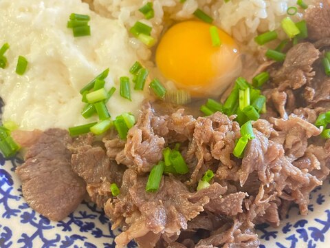 ★我が家のスタ丼★肉&とろろ&生卵でスタミナ丼！